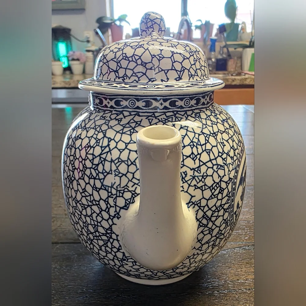 Adams Blue and White Ceramic Teapot - Picture 3 of 11